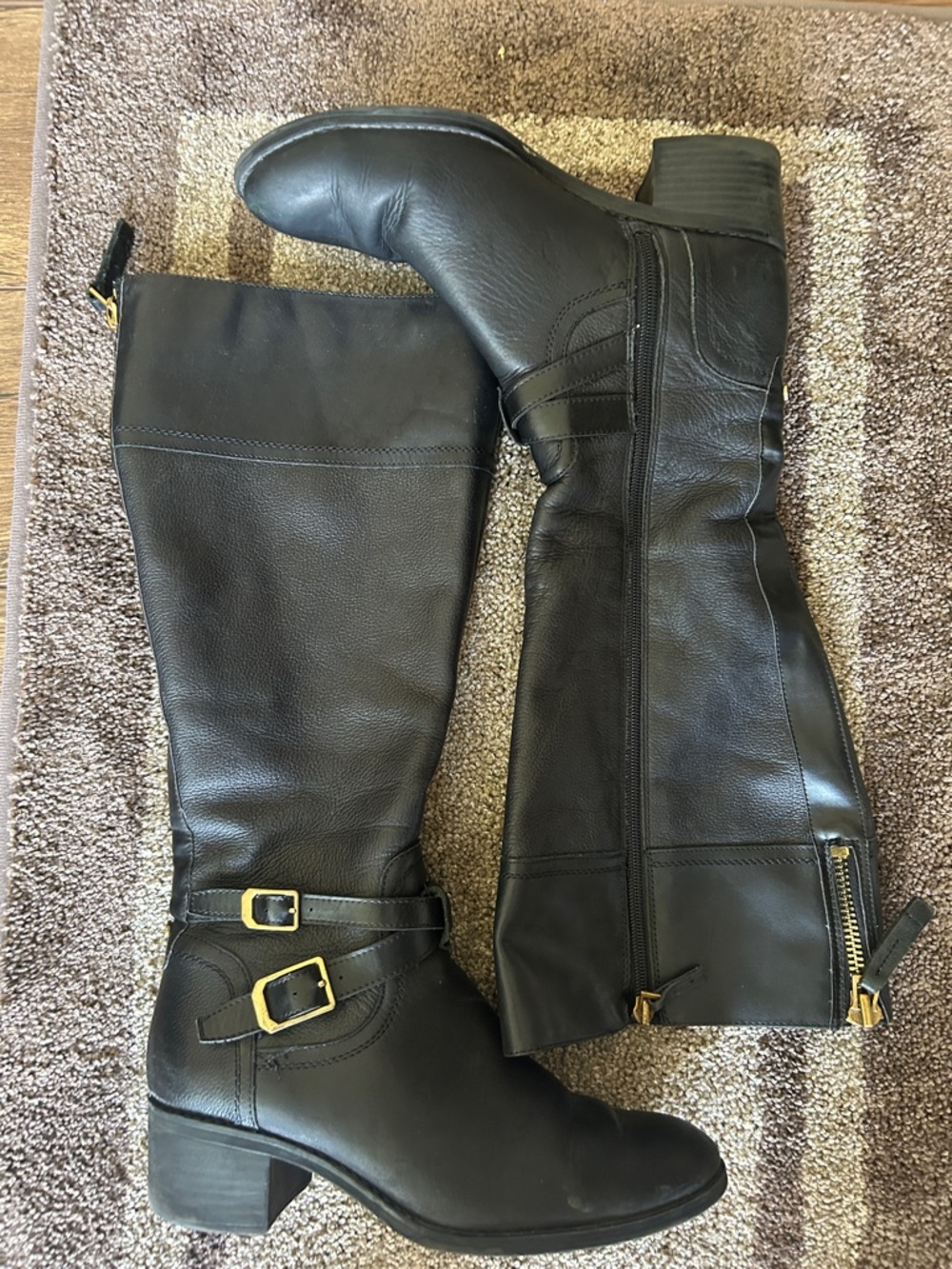 Franco Sarto Black Leather Knee-High Heeled Boots